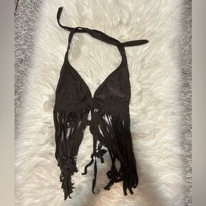 Brown fringe bikini top
